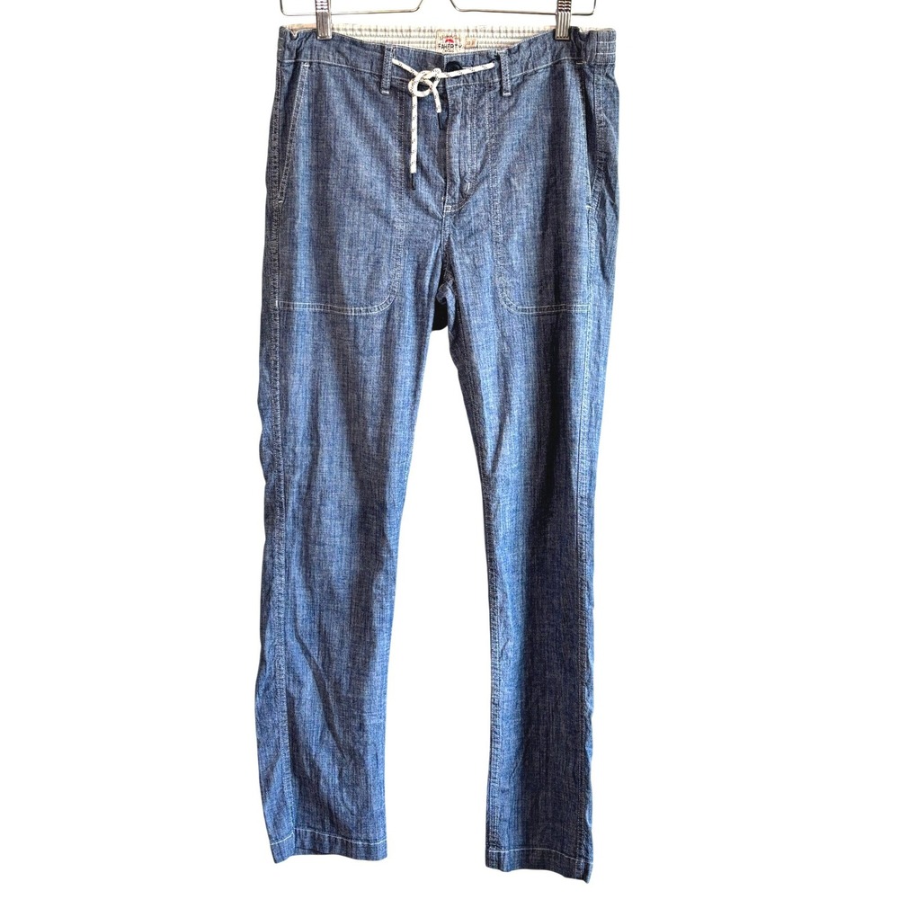 Faherty Brand Pants Indigo Blue Mens Size 30 Drawstring Waist Preppy Coastal